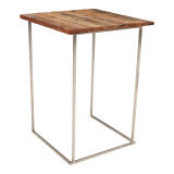 Statafel Steel (RVS) met Bruut (hout/industrieel) blad 80x80cm